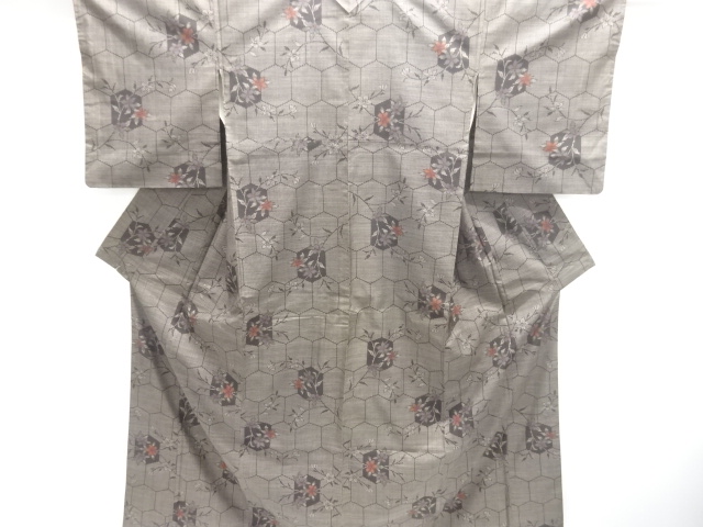 JAPANESE KIMONO / DORO OSHIMA TSUMUGI (5 maruki) / WOVEN KIKKO & FLOWER 